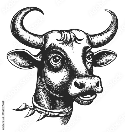 Detailed Vintage Illustration of a Cow with Intricate Features