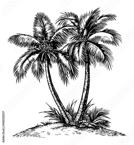 Black and White Palm Tree Illustration for Tropical Landscape Design