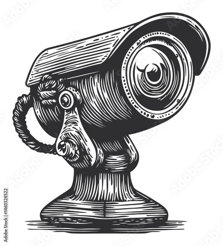 Vintage Style Illustration of a Decorative Style Surveillance Camera