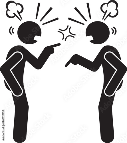 Two People Arguing and Pointing at Each Other with Anger and Frustration Icon Black and White Design.