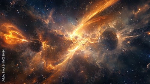 Cosmic explosion in a nebula of vibrant colors.