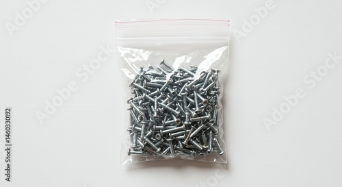Metal screws in plastic bag