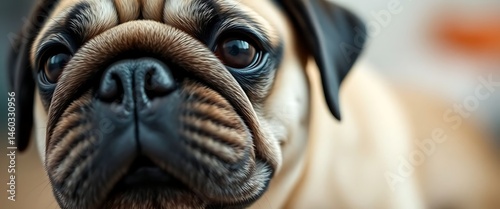 close up of a pug dog's face
