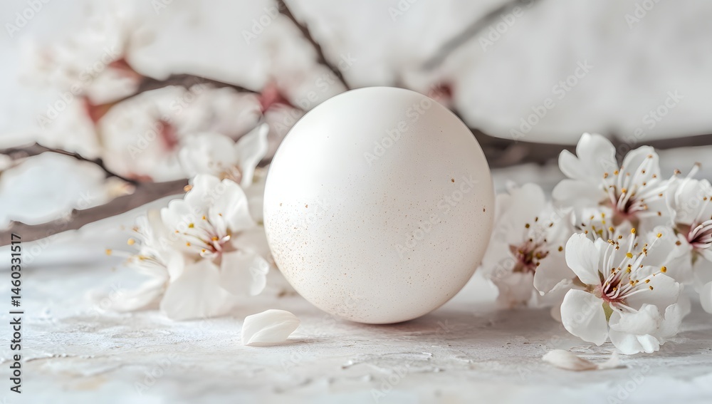 Delicate white egg surrounded by springtime blossoms. Delicate white egg surrounded by springtime blossoms.