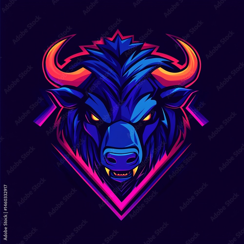 Fototapeta premium Bold stylized bull head illustration with vivid neon gradient aesthetic