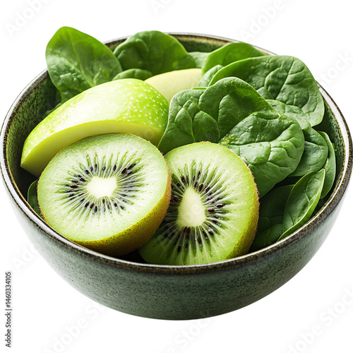 Luminous Green Bowl III Refreshing Mix of Spinach and Kiwi Isolated on Transparent Background