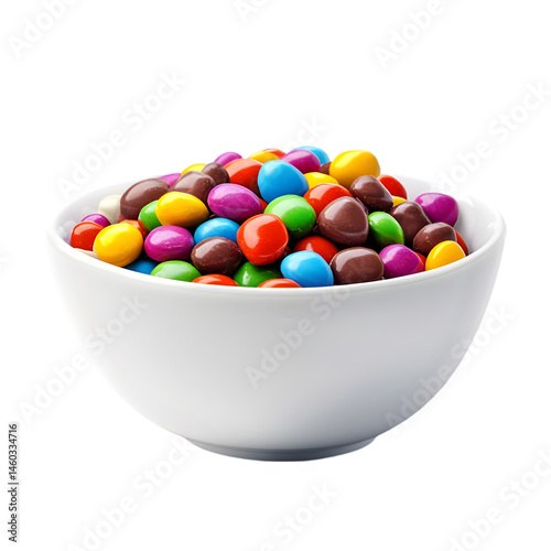 A white bowl filled to the brim with colorful chocolate candies against a black background studio shot real estate business ,technology ,selling ,purchasing ,agreement