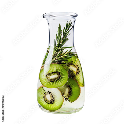 Kiwi and Rosemary in Sparkling Water Pitcher Isolated on Transparent Background