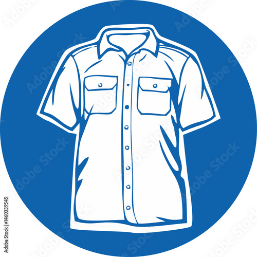 A button-up shirt is displayed within a blue circle, signifying a required dress code or uniform