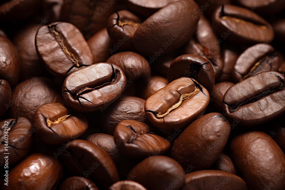 Naklejka premium Aromatic arabica beans texture showcasing rich brown hues and intricate details