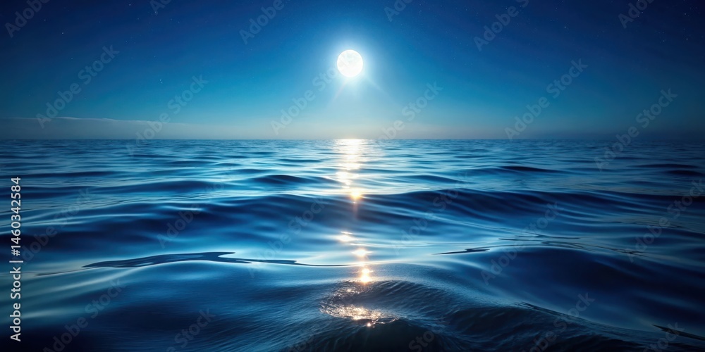 Obraz premium Serene Night Ocean Moonlit Waters Reflecting Celestial Light, Gentle Waves Under a Starry Sky