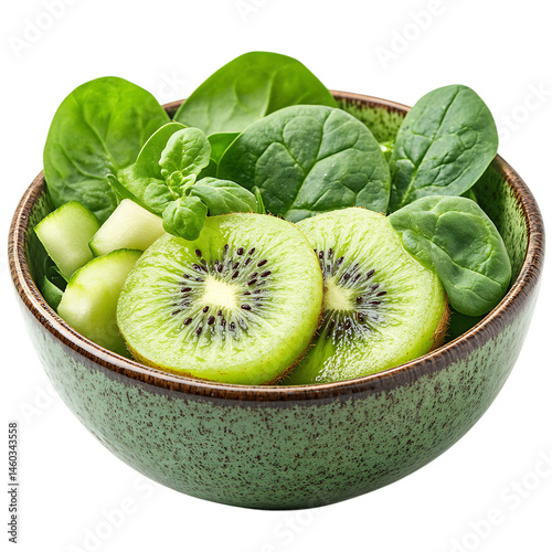 Luminous Green Bowl XI Refreshing Mix of Spinach Kiwi Isolated on Transparent Background