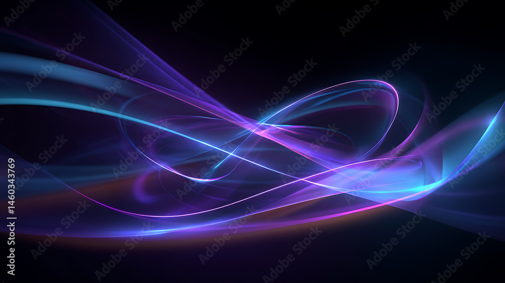 Abstract neon light swirls in blue and purple, futuristic and dynamic glowing lines for technology, art, and design background wallpaper