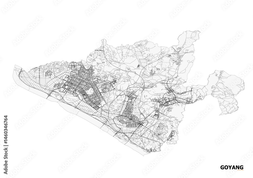 Obraz premium Vector map of highways in goyang, south korea with black and white color.
