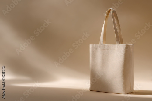 minimalist image of reusable shopping bag on light background