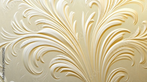 Ornate wall decor with flowing, stylized leaf patterns.