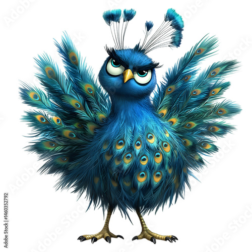 Cartoon Peacock Showing Off Its Feathers Isolated on Transparent Background