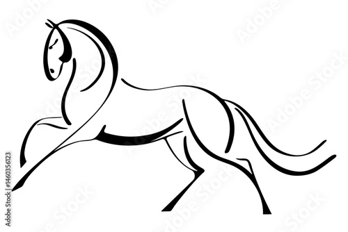 Elegant minimalist line art of a horse in motion isolated on white background