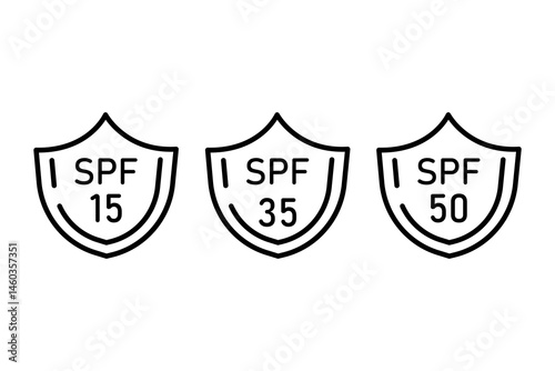 Obraz na płótnie SPF levels icon. Number fifteen thirty five. Fifty protection marks. Vector sunblock shields w salonie