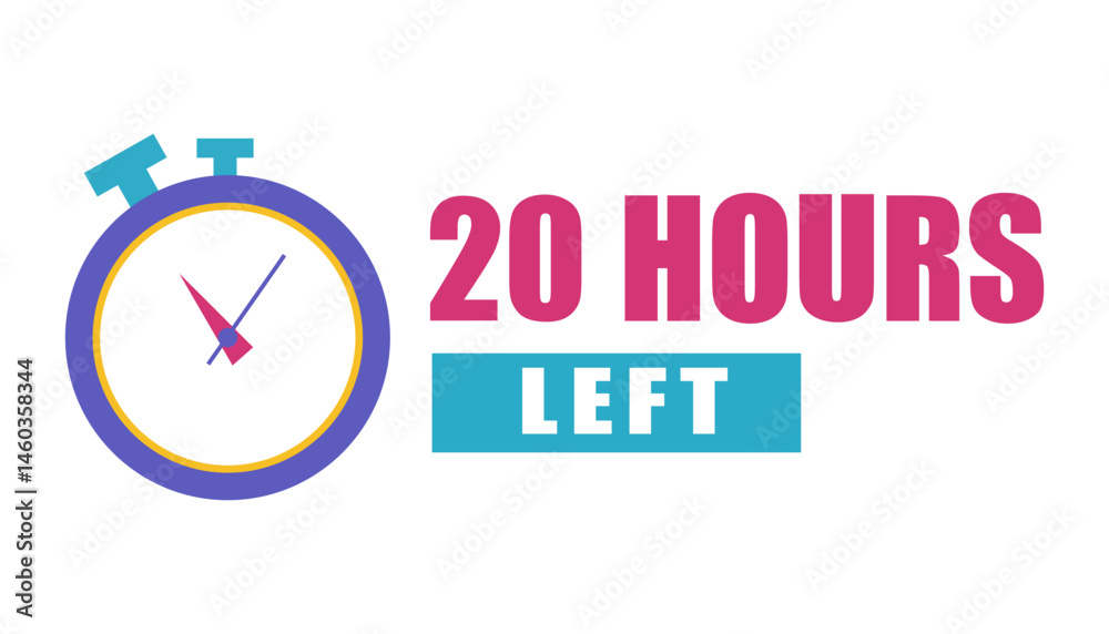 Flat clock icon. Twenty hour countdown. Time urgency alert. Vector display.