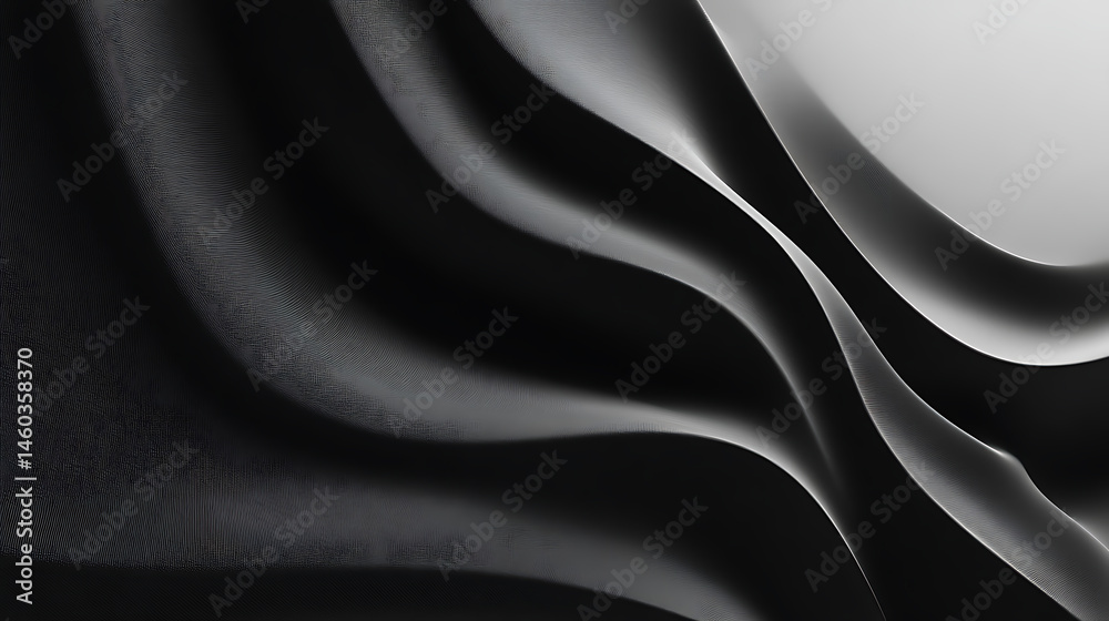 Fototapeta premium Black textures wallpaper, abstract 4k background silk, smooth, waves pattern, modern clean minimal backdrop design, black and white high definition