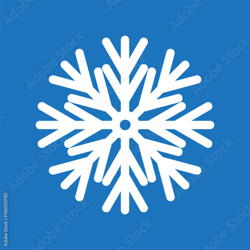 Obraz na płótnie Snowflake icon. Cold weather symbol. Ice flake vector. White shape on blue. w salonie