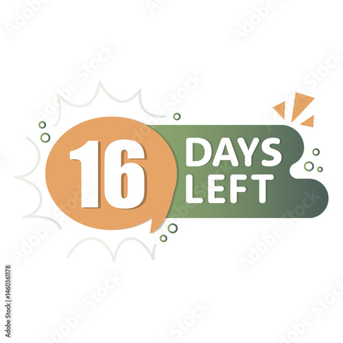 Obraz na płótnie 16 days timer. Countdown vector bubble. Gradient orange green. Reminder speech icon. w salonie