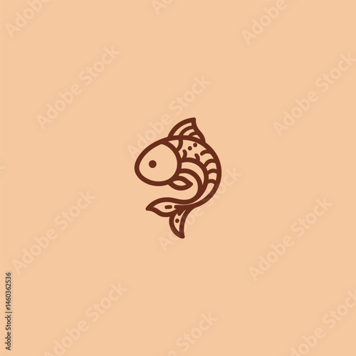 Koi fish logo in clean and fluid line art design.