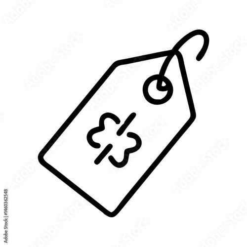 Black line icon of price tag with flower symbol, minimalist vector design for garden center discounts, eco sales and seasonal plant shop promotions
