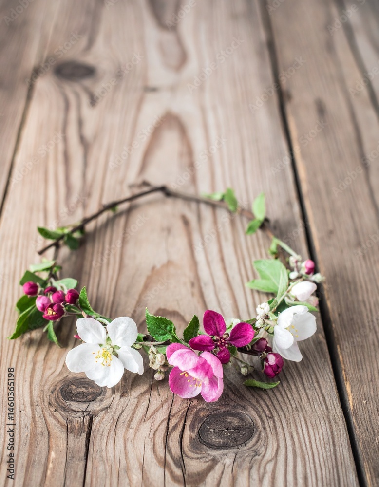 Flower crown on rustic wooden table Flower crown on rustic wooden table