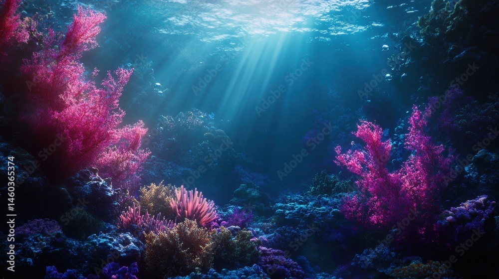 Fototapeta premium Underwater coral reef scene with vibrant hues.