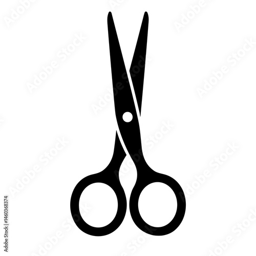 Minimal scissors icon in black silhouette concept of grooming hair cutting cosmetic tools and personal care