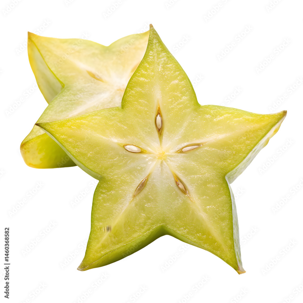 Fototapeta premium Starfruit slice showing star shape on white background 