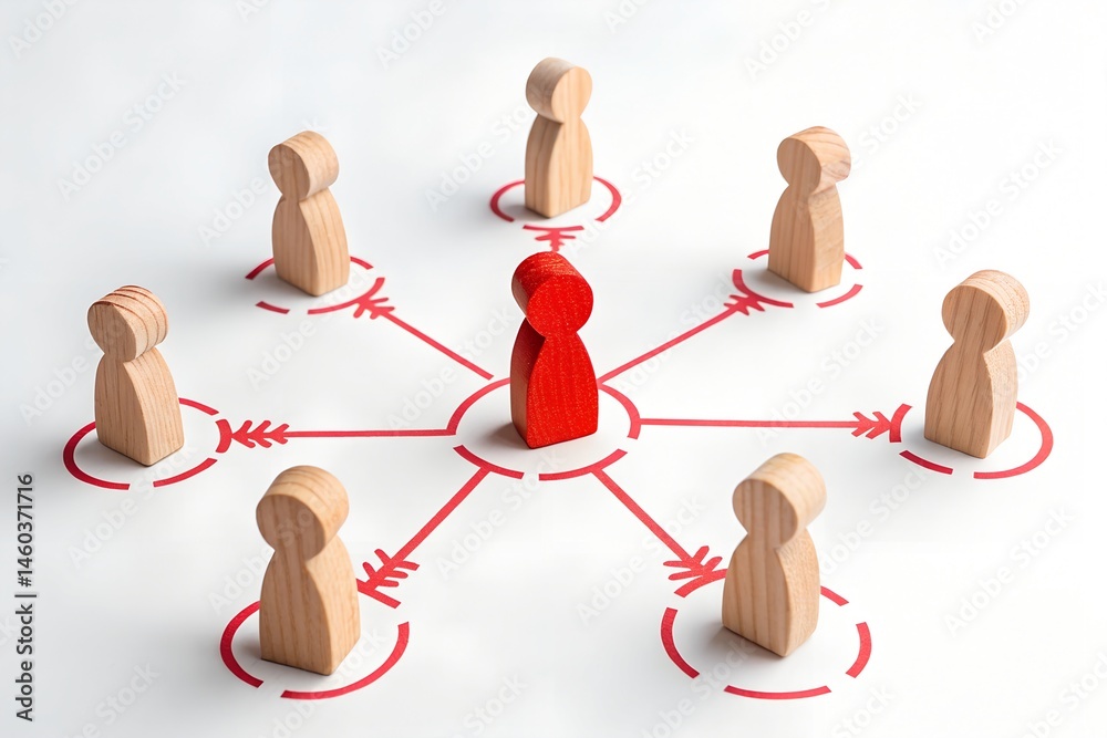 Obraz premium Leadership and Collaboration: A symbolic representation of leadership and teamwork. The image features a central, distinguished figure connected to surrounding team members.