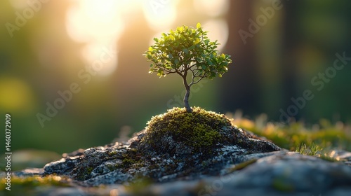 A sapling, its tender leaves reaching skyward, pushes through the weathered bark of a fallen giant, symbolizing resilience, growth, and the enduring cycle of life 