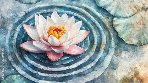 Peaceful water lily in a tranquil water circle design.