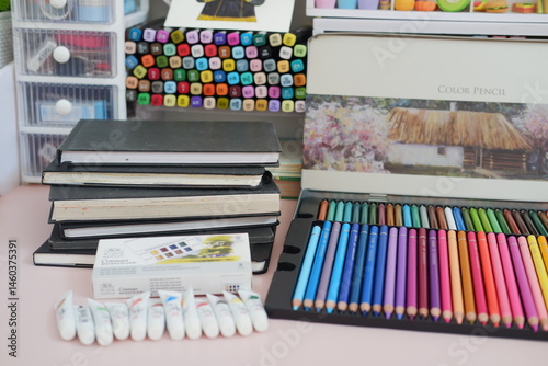 Art Supplies and Tools on a Desk