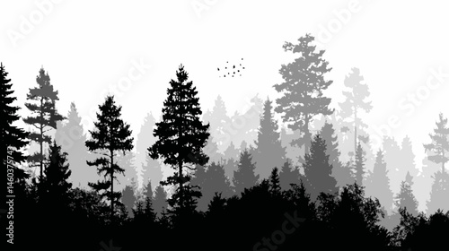 Autumn forest landscape simple silhouette vector isolated on white background  -  