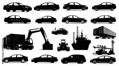 auto industry set simple black silhouette vector isolated on white background  -  
