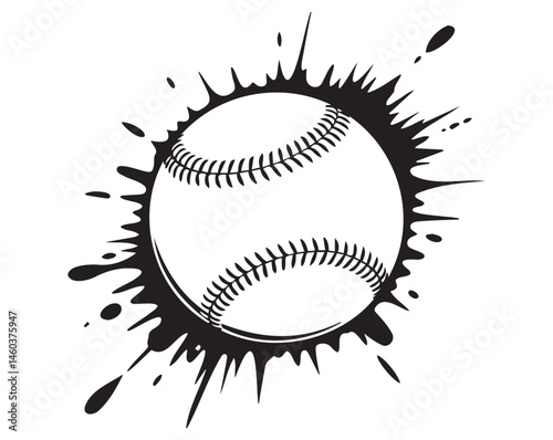 Baseball Line Art Black Vector Silhouette, Baseball ball illustration. Perfect for Sports Design,  Baseball logo