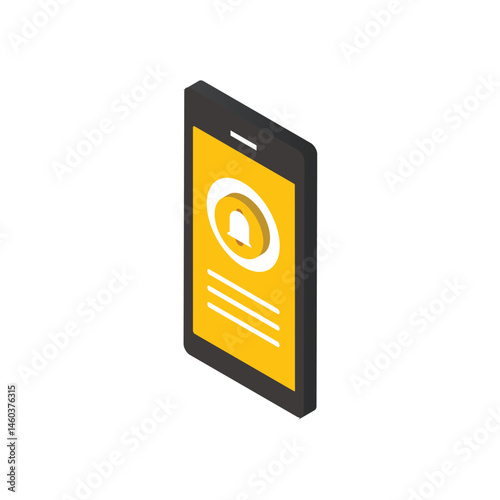 Mobile phone or smartphone display business notification icon for digital technology isometric
