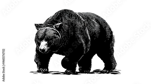 Bear mascot engraving simple silhouette vector isolated on white background  -  