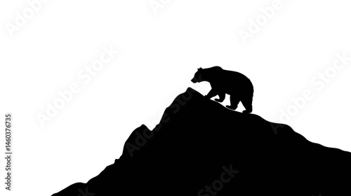 Bear on mountain range simple black silhouette vector isolated on white background  -  