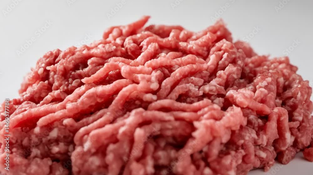 Pile of fresh ground meat, perfect for cooking delicious meals and culinary creations on neutral background.