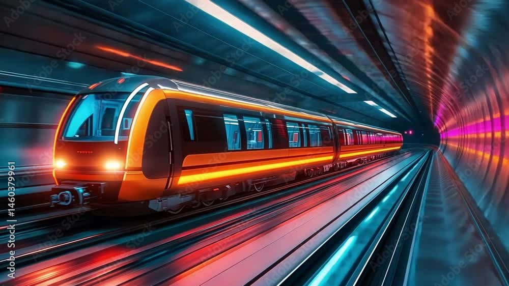 Futuristic High-Speed Train in Neon-Lit Tunnel Futuristic High-Speed Train in Neon-Lit Tunnel