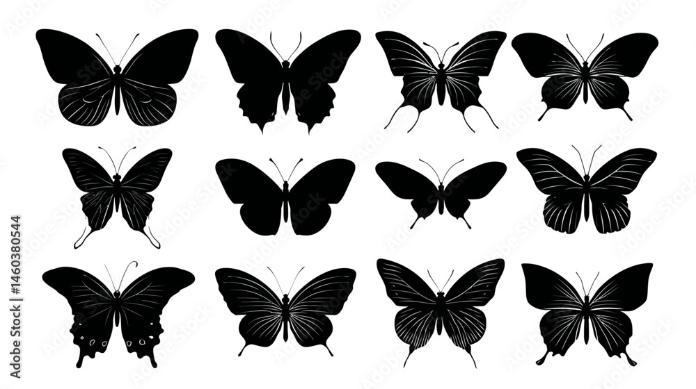 Obraz premium Butterfly insects set simple black silhouette vector isolated on white background -