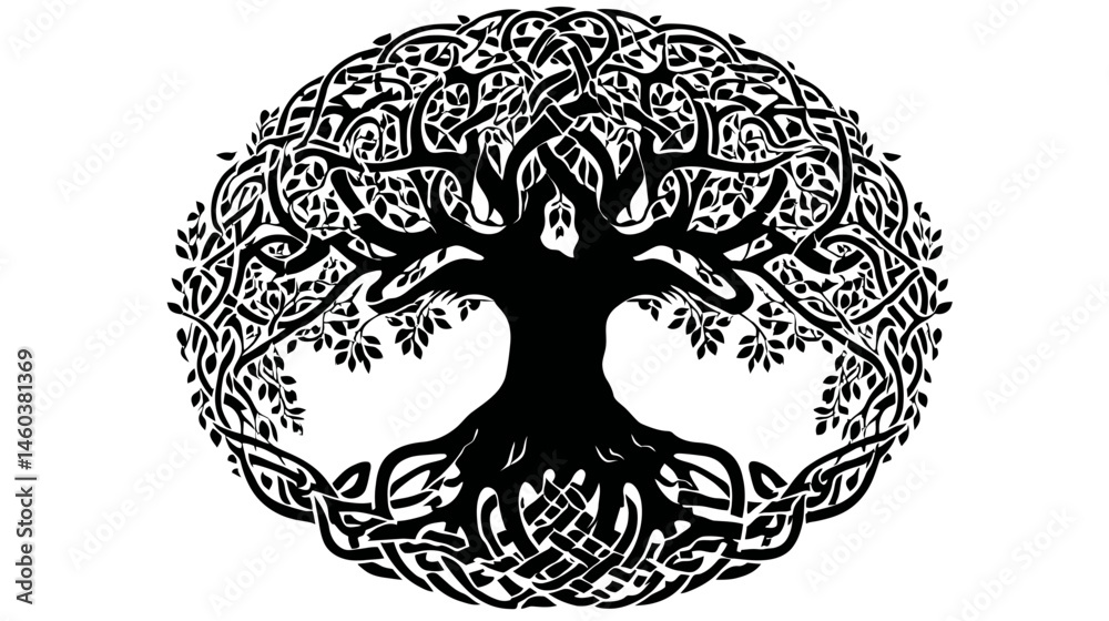 Fototapeta premium Celtic tree of life simple silhouette vector isolated on white background - 