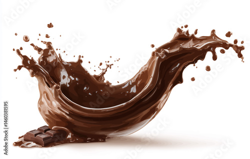 Chocolate splash wave isolated on a white background, vector illustration with clipping path, close-up view.  -  