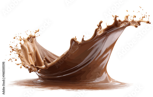 Chocolate splash wave isolated on a white background, vector illustration with clipping path, close-up view.  -  