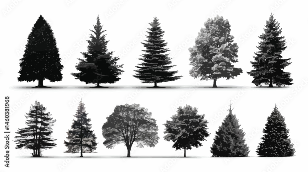 Obraz premium Christmas tree set simple silhouette vector on white background - 